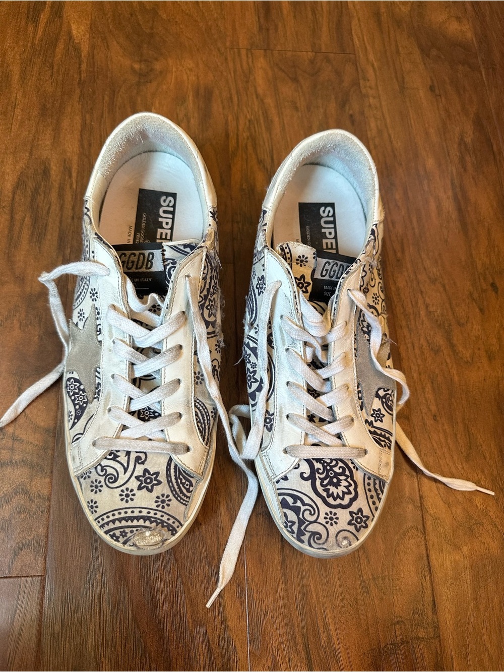 Golden Goose White Sneakers with Navy Paisley Print